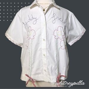 Teddy Fresh Bunch Of Flowers Embroidered Short Sleeve Button-Down Shirt
